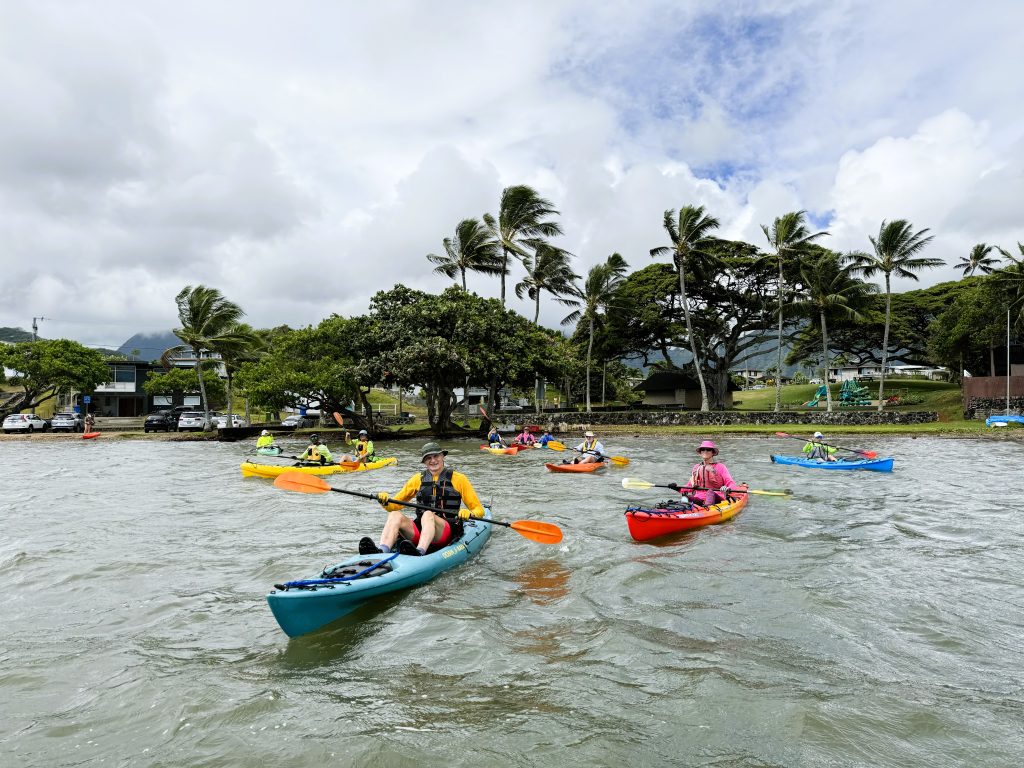 Group of kayakers right after launch
