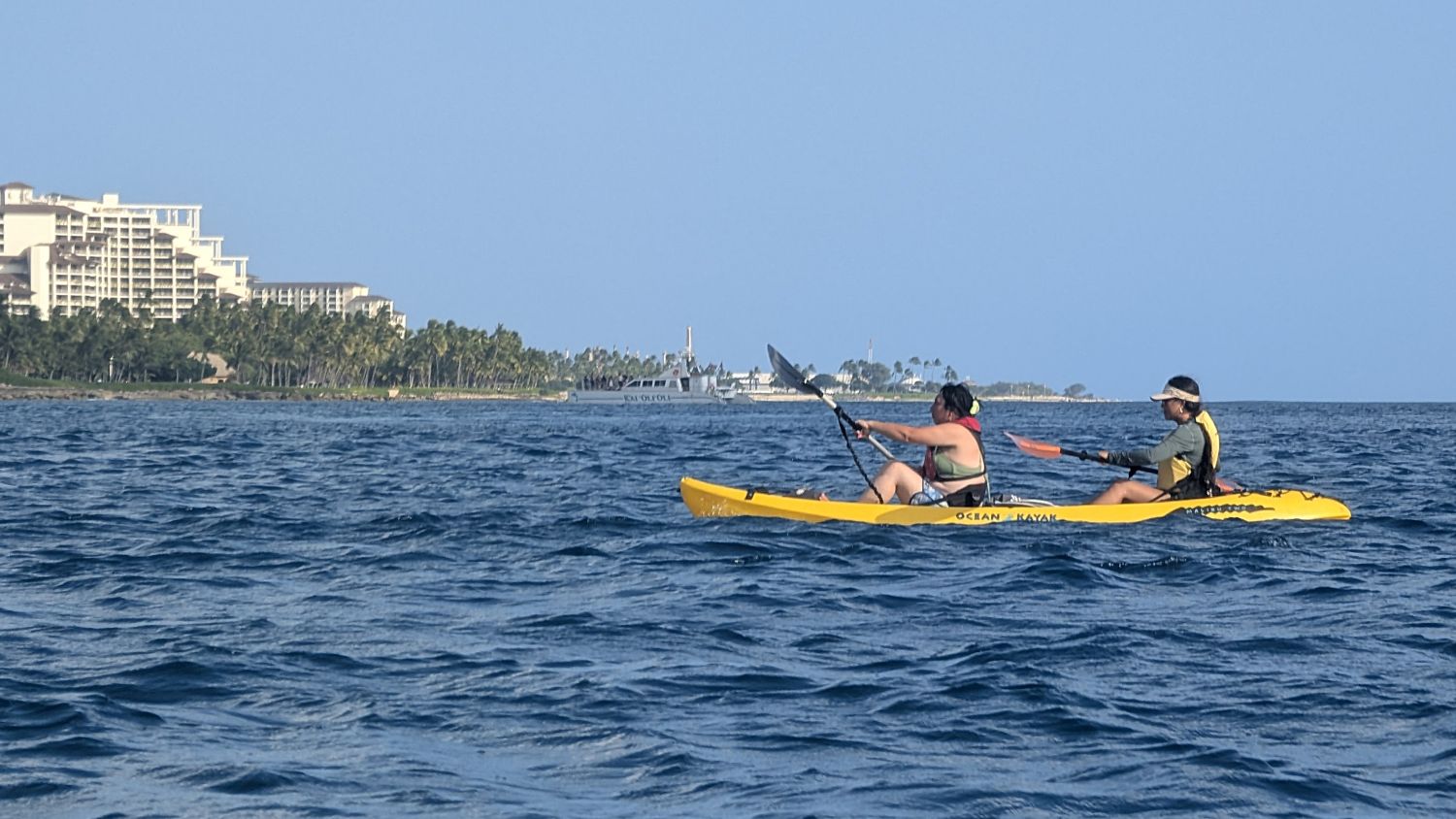 Tandem kayak with Ko Olina in the background